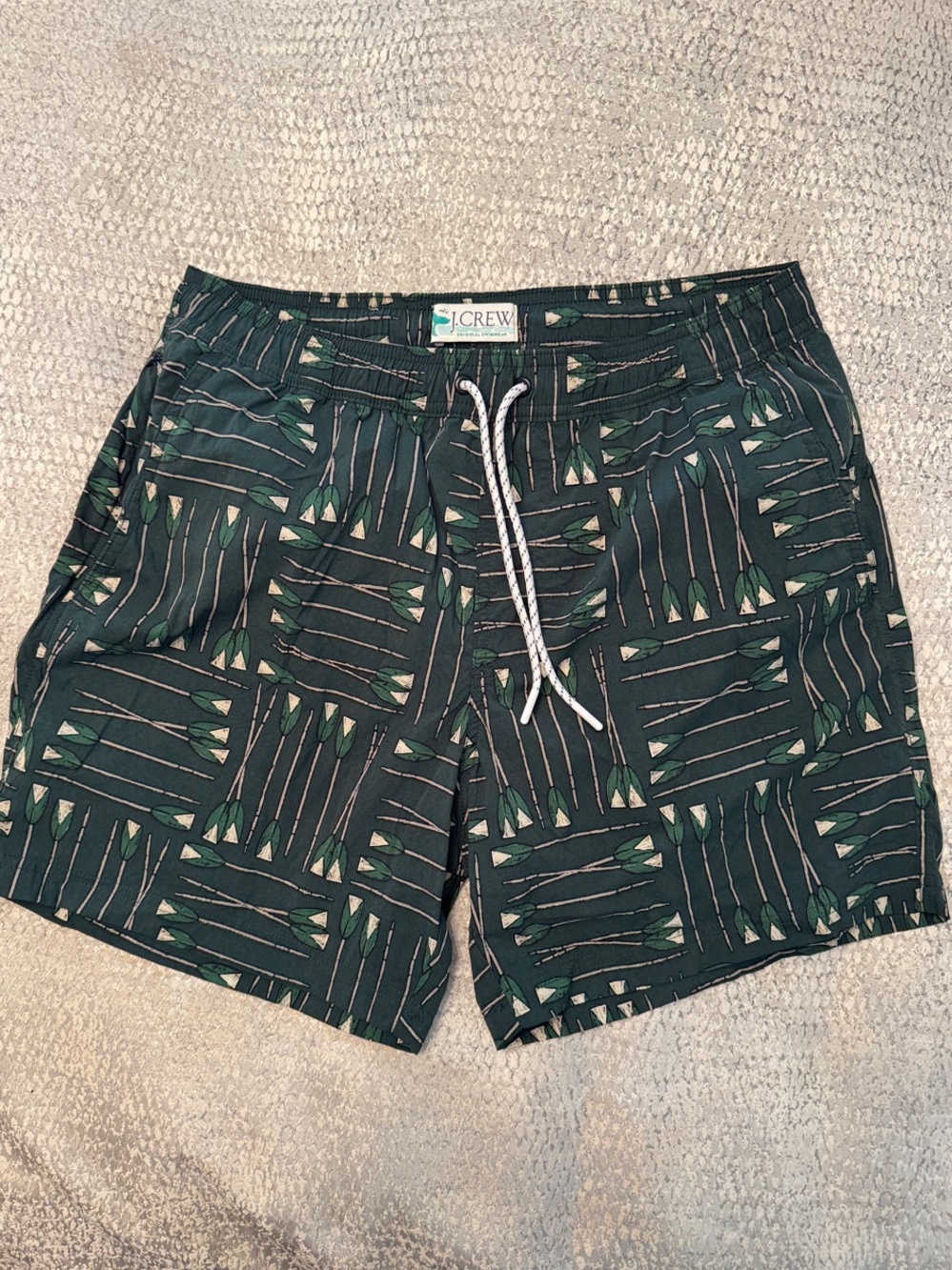J. Crew Dark Green Patterned 6” Men's Swim Trunks